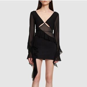 Bec & Bridge Aurelia Frill Long Sleeve Mini Dress Black NWT